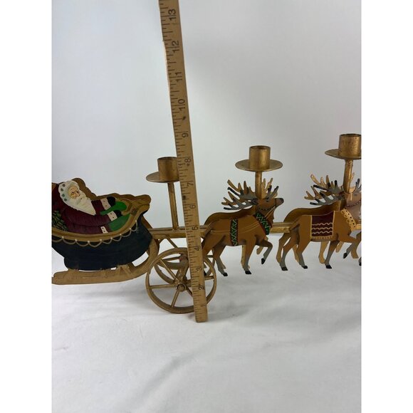 VTG Santa Sleigh Reindeer Metal Candle Holder Decor Centerpiece Mantel - Picture 9 of 11